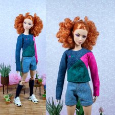 Бадлон "Колорблок 5" с вышивкой для барби (стандарт), бжд