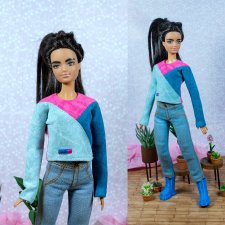 Бадлон "Колорблок 4" с вышивкой для барби (стандарт), бжд