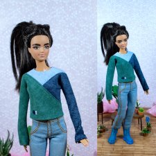 Бадлон "Колорблок 6" с вышивкой для барби (стандарт), бжд