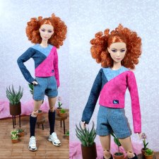 Бадлон "Колорблок 3" с вышивкой для барби (стандарт), бжд