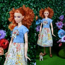 Платье "Букет" с вышивкой для Barbie (стандарт,высокая),bjd