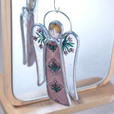 Витражный ангел "Розовые цветы" в технике Тиффани