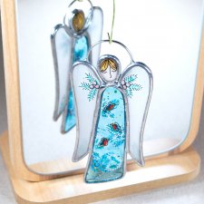 Витражный ангел "Снегири" в технике Тиффани