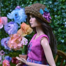 Соломенная шляпка "Розовые цветы" для кукол 1:6 (barbie, Integrity toys,bjd)
