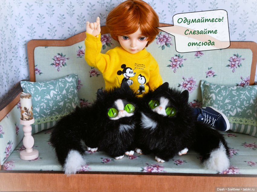 Коты прилетели — Игрушки в смешанной технике (мех и глина): Арт (фото 3)