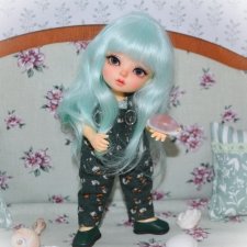 Бирюзовый парик 5-6 на кукол Pukifee из козочки