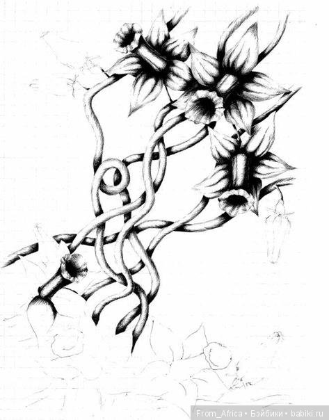 Цветы - шариковая ручка, чёрно-белые сканы (фото 2)