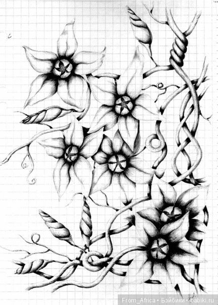 Цветы - шариковая ручка, чёрно-белые сканы (фото 4)