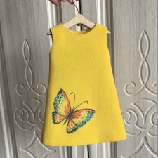Платье желтое Бабочка для кукол готц или других 45-55 см. Роспись акрилом
