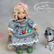 Ватная игрушка Девочка с крашеными яйцами