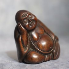 Дремлющий Хотей. Окимоно, статуэтка миниатюра из редкого черного дерева!