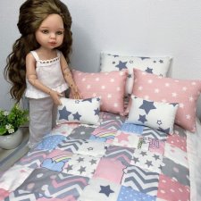 Кукольное постельное с лоскутным одеялом