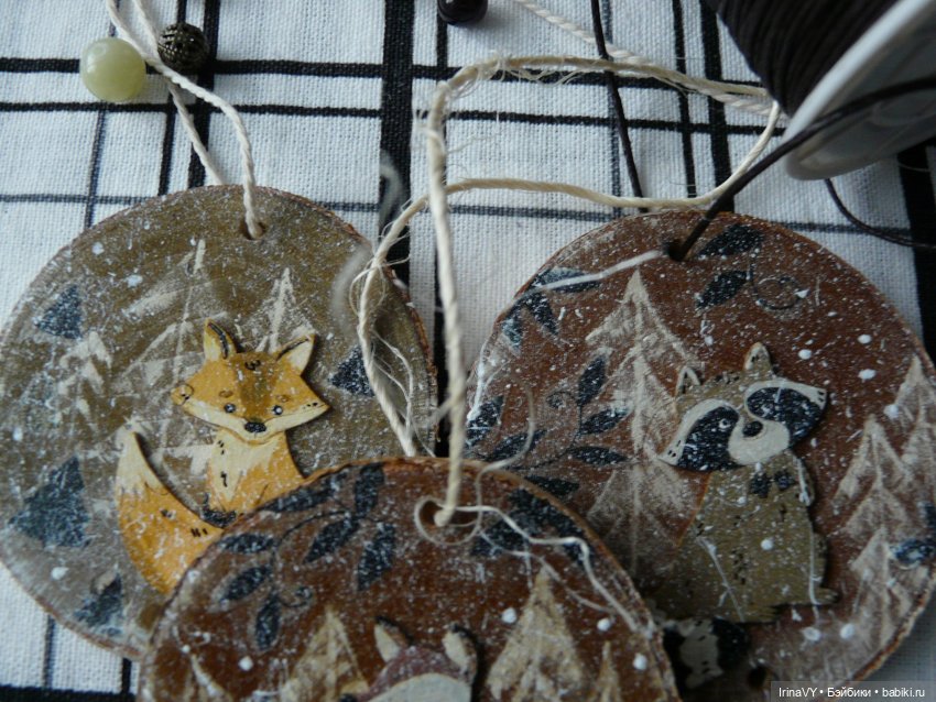 Ёлочные игрушки из дерева, из спилов - Набор "Лесные жители"