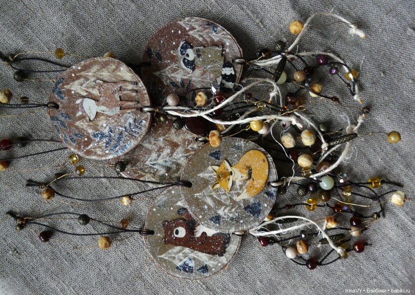 Ёлочные игрушки из дерева, из спилов - Набор "Лесные жители"