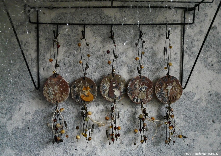 Ёлочные игрушки из дерева, из спилов - Набор "Лесные жители"