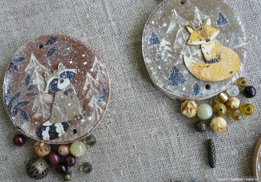 Ёлочные игрушки из дерева, из спилов - Набор "Лесные жители"