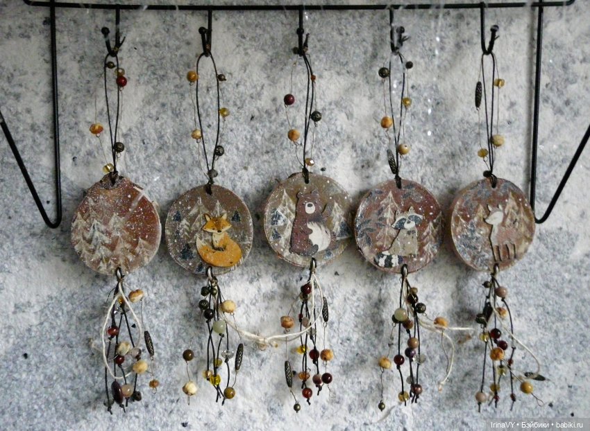 Ёлочные игрушки из дерева, из спилов - Набор "Лесные жители"