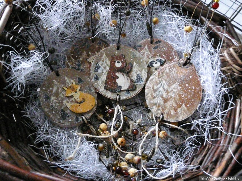 Ёлочные игрушки из дерева, из спилов - Набор "Лесные жители"