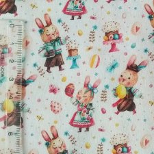 Ткань с пасхальными кроликами (3 см)  для кукольной одежды
