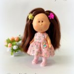 Комплект "Зайчики" из хлопкового платья и колготок на кроху Миечку (14 см)