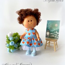 Комплект "Лисички" из хлопкового платья и колготок на кроху Миечку (14 см)