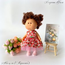 Комплект "Фрукты" из хлопкового платья и колготок на кроху Миечку (14 см)