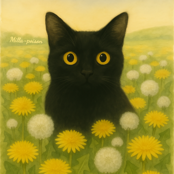 Чёрные кошки и цветы