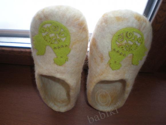 Лаймовый петушок - тапочки, мокрое валяние | Бэйбики Лаймовый петушок - тапочки, мокрое валяние (фото 5)