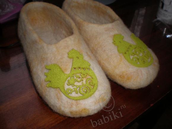 Лаймовый петушок - тапочки, мокрое валяние