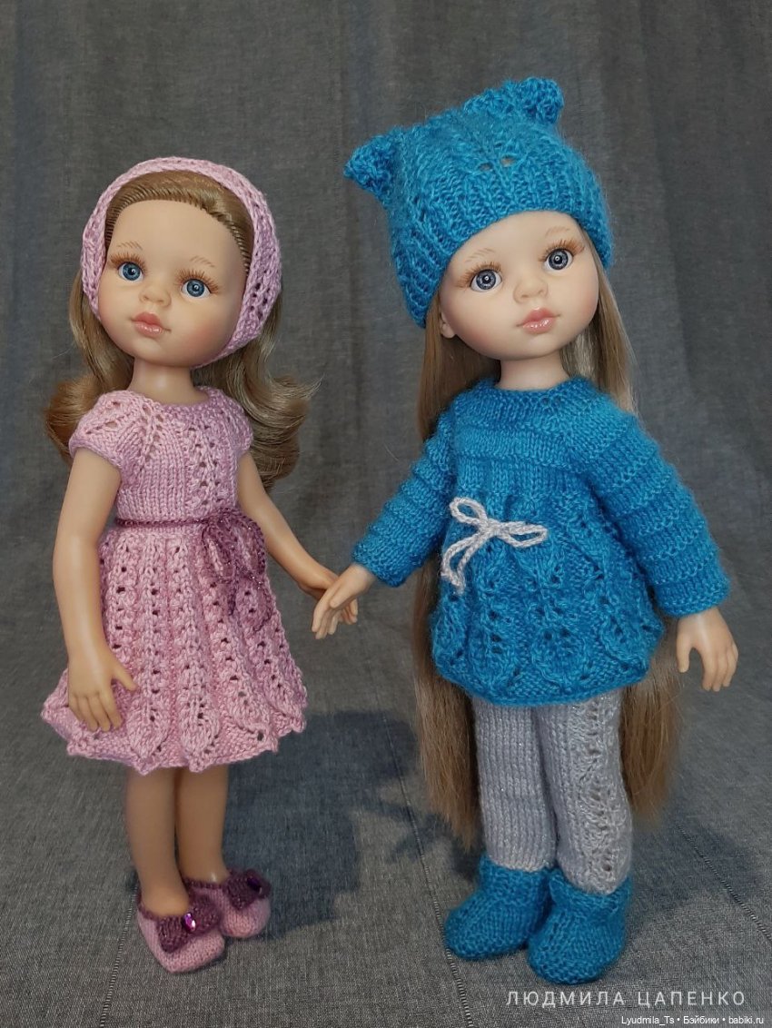 вязаные вещи для кукол паола рейна, paola reina, вязаное платье для куклы, теплый вязаный комплект для куклы