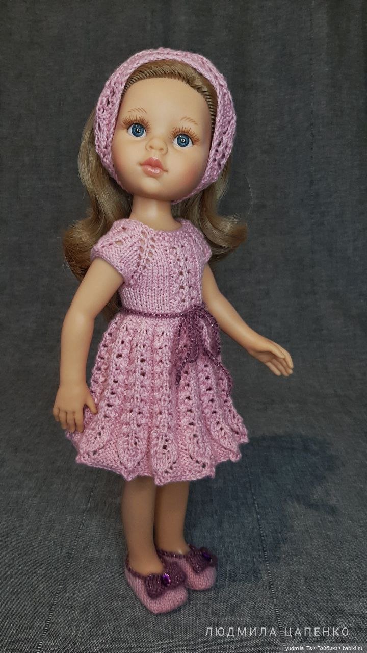 вязаные вещи для кукол паола рейна, paola reina, вязаное платье для куклы, теплый вязаный комплект для куклы