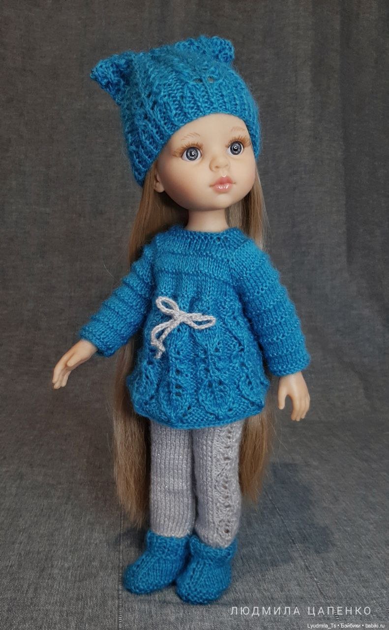 вязаные вещи для кукол паола рейна, paola reina, вязаное платье для куклы, теплый вязаный комплект для куклы
