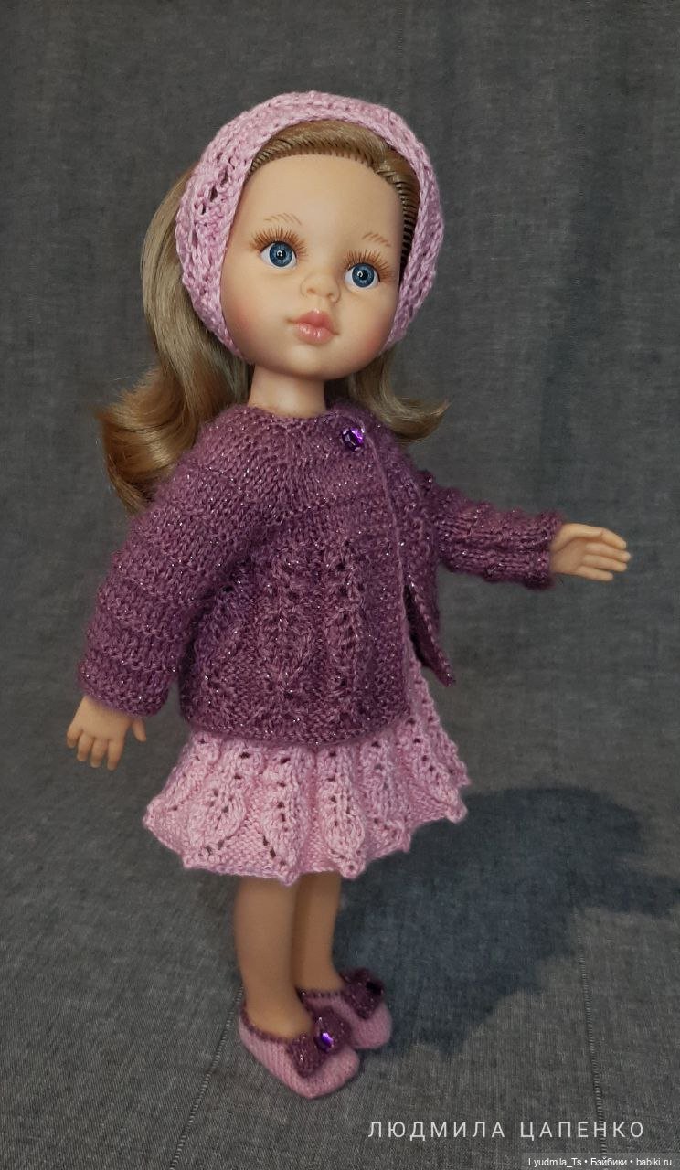 вязаные вещи для кукол паола рейна, paola reina, вязаное платье для куклы, теплый вязаный комплект для куклы