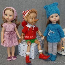 Вязаные комплекты на кукол Paola Reina. Деревянные шарнирные куклы - Буратино.