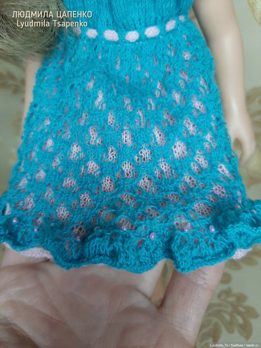 Паола Рейна, Paola Reina, летнее платье для куклы, вязаное платье, ажурное платье, Людмила Цапенко, Lyudmila Tsapenko, одежда для кукол