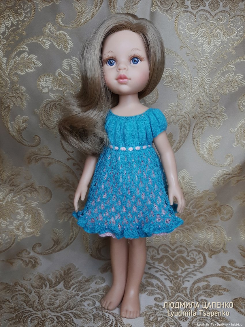 Паола Рейна, Paola Reina, летнее платье для куклы, вязаное платье, ажурное платье, Людмила Цапенко, Lyudmila Tsapenko, одежда для кукол