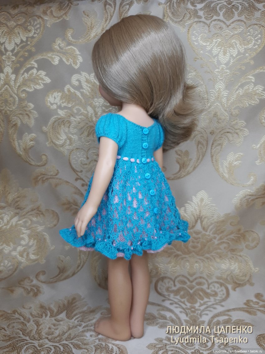 Паола Рейна, Paola Reina, летнее платье для куклы, вязаное платье, ажурное платье, Людмила Цапенко, Lyudmila Tsapenko, одежда для кукол