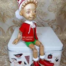 Деревянная шарнирная кукла Буратино, 20 см.