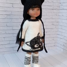 Платье,шапка, гетры для кукол Паола Рейна 32-34 см