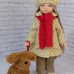 Комплект: пальто+берет  брюки , кофточка вязаная и шарф для кукол Паола Рейна 32-34 см