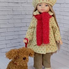 Комплект: пальто+берет  брюки , кофточка вязаная и шарф для кукол Паола Рейна 32-34 см