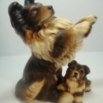 Фигурка собаки (шелти) с щенком, винтаж, керамика