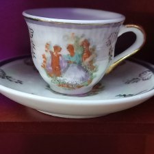 Чайная пара для кукол из фарфора, позолота, деколь