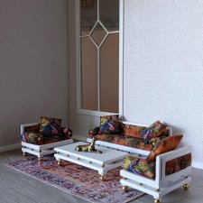 Гостиная (диван, 2 кресла и кофейный столик) для кукол около 16-ти см