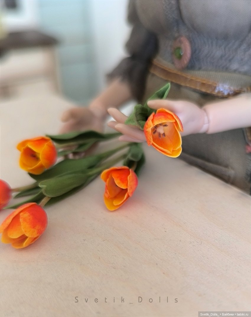 Авторская миниатюра Svetik_Dolls - Тюльпаны ручной работы. Масштаб 1:6