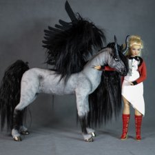 лошадь пегас, игрушка подвижная в смешанной технике, конь формат 1/6