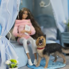 овчарка для Барби собака в смешанной технике формат 1/6