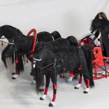 русская тройка, лошади для Барби, сани, формат 1/6 в смешанной технике