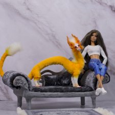 Дракон для Барби в смешанной технике, подвижный