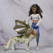 Дракон для Барби в смешанной технике, подвижный